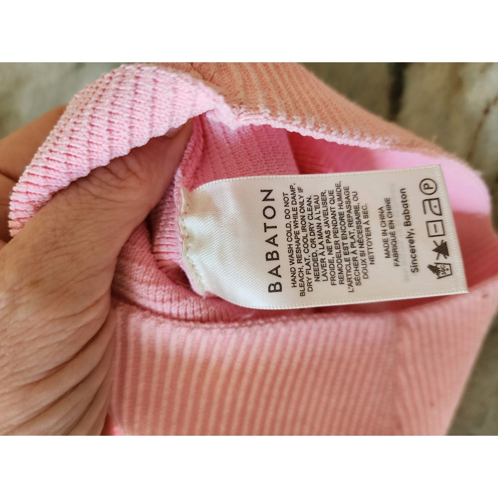 Aritzia Babaton Sculpt Knit Cross Front Halter Top Pink Ribbed Sleeveless XS - Picture 4 of 7